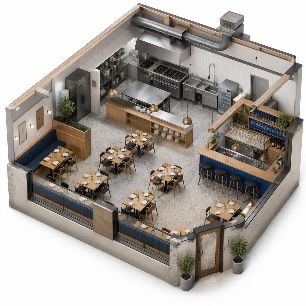 Conceptual architectural illustration of Hospitality & Food Venues