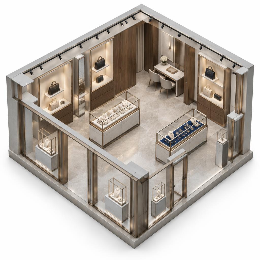 Conceptual architectural illustration of Luxury & Premium Retail